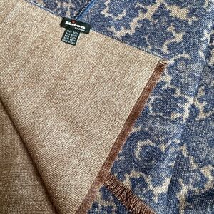 Kiton Napoli Blue & Tan Jacquard 100% Silk Scarf